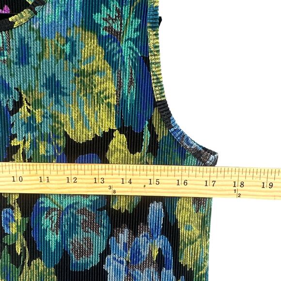 VTG Y2K Top M Accordion Ribbed Slinky Floral Blouse Party Work Club Boho Fairy - Picture 11 of 13